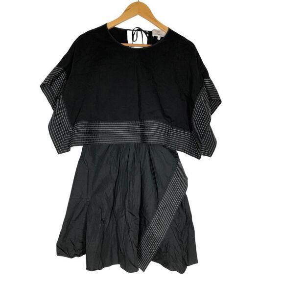 3.1 Phillip Lim Poplin Overlay Dress Boxy Topstitching Mini Black 6 - Picture 4 of 9